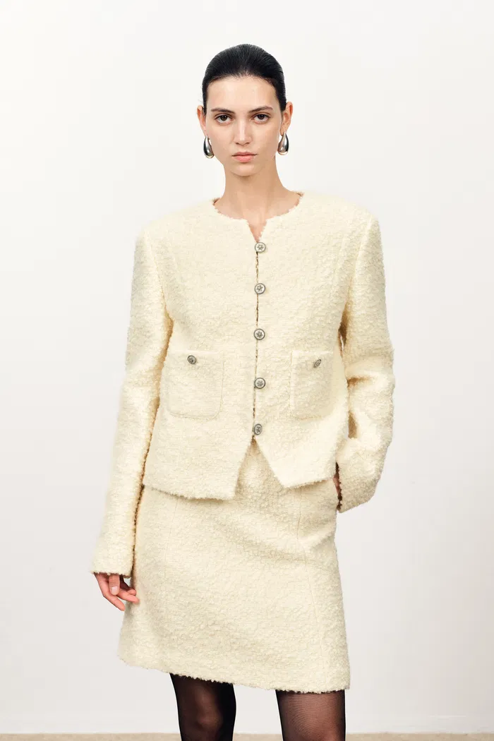 Grasse Textured Boxy Jacket in Boucle Wool Alpaca - Image 2