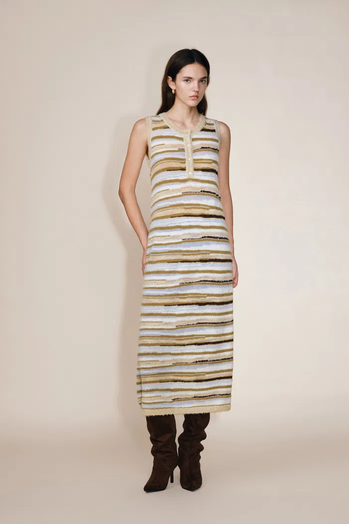 Green River Bouclé Mixed Stripe Tank Dress in Merino-Mohair Multi-Yarn