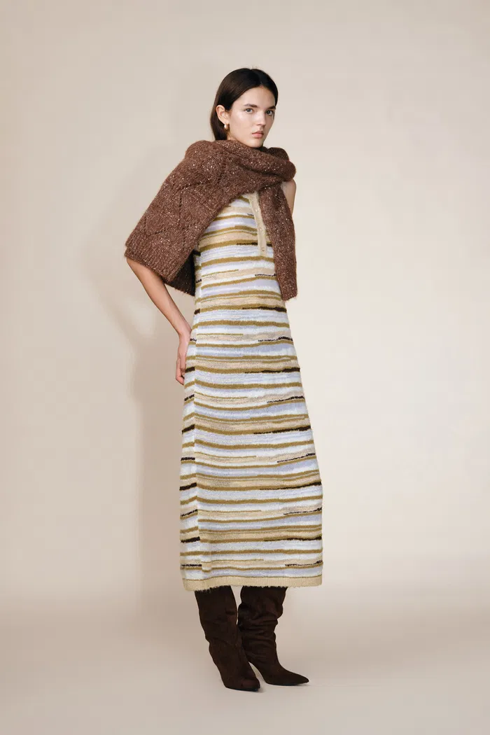 Green River Bouclé Mixed Stripe Tank Dress in Merino-Mohair Multi-Yarn - Image 3