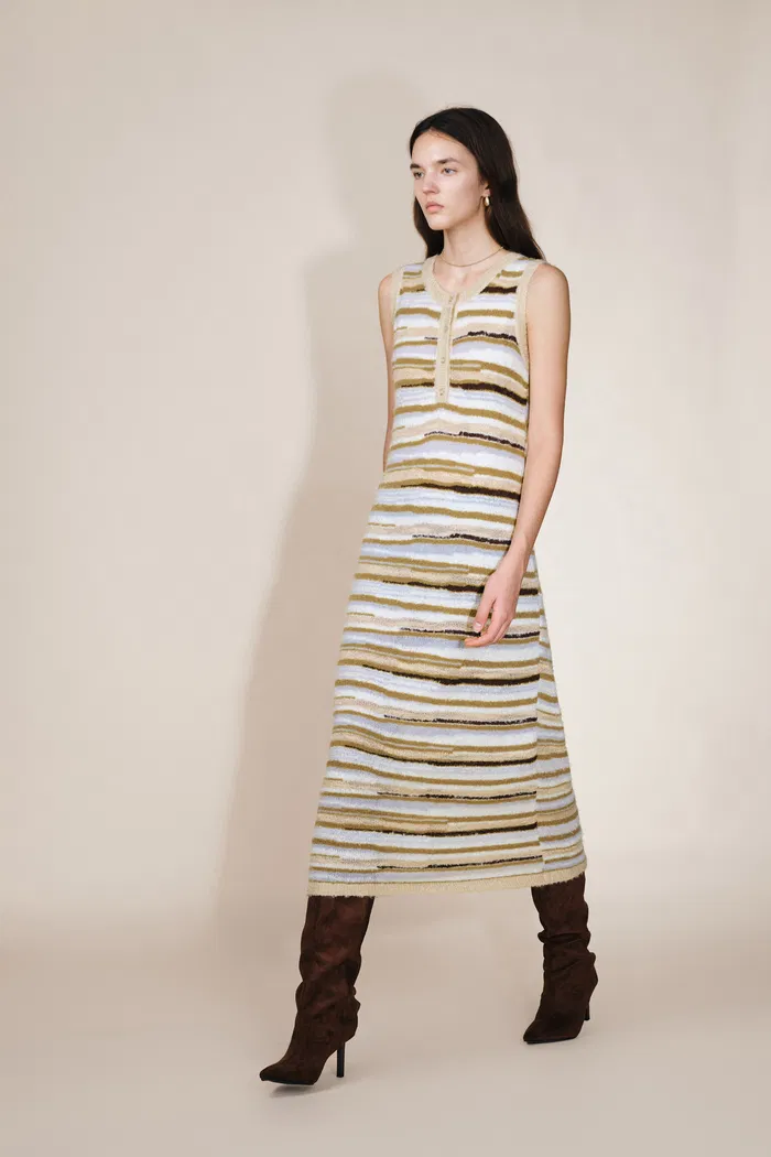 Green River Bouclé Mixed Stripe Tank Dress in Merino-Mohair Multi-Yarn - Image 4