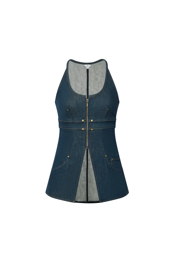Gus Peplum Vest in Tencel Denim - Image 10