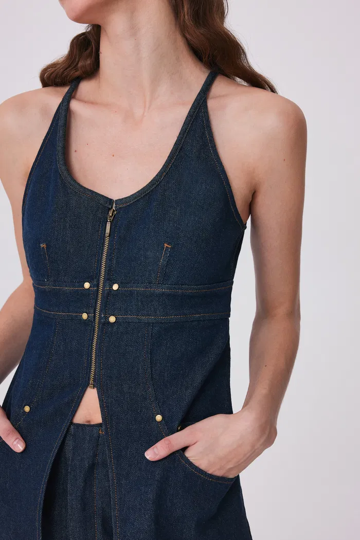 Gus Peplum Vest in Tencel Denim - Image 6