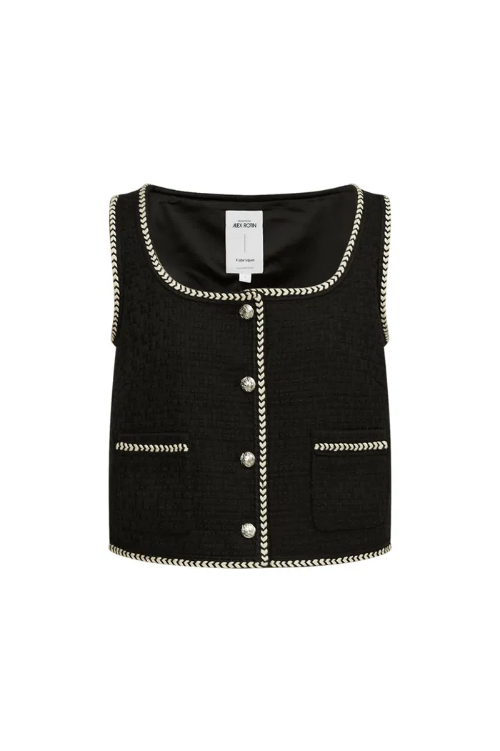 Hailey Contrast Trim Vest in Herringbone Tweed - Image 10
