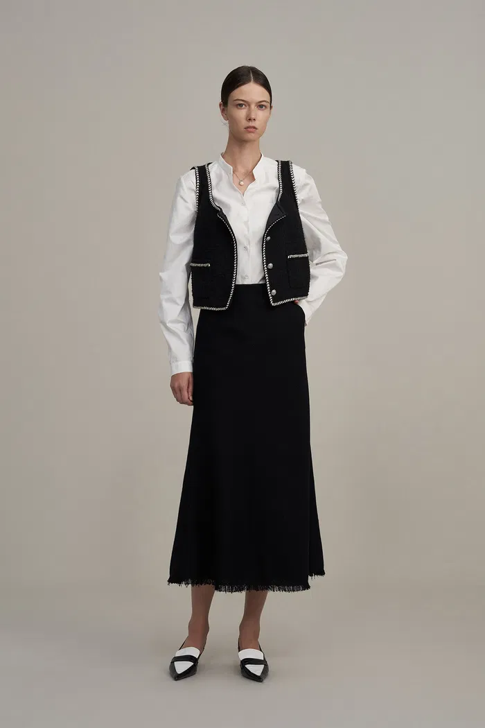 Hailey Contrast Trim Vest in Herringbone Tweed - Image 3
