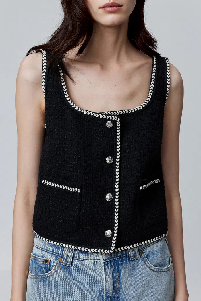 Hailey Contrast Trim Vest in Herringbone Tweed - Image 5