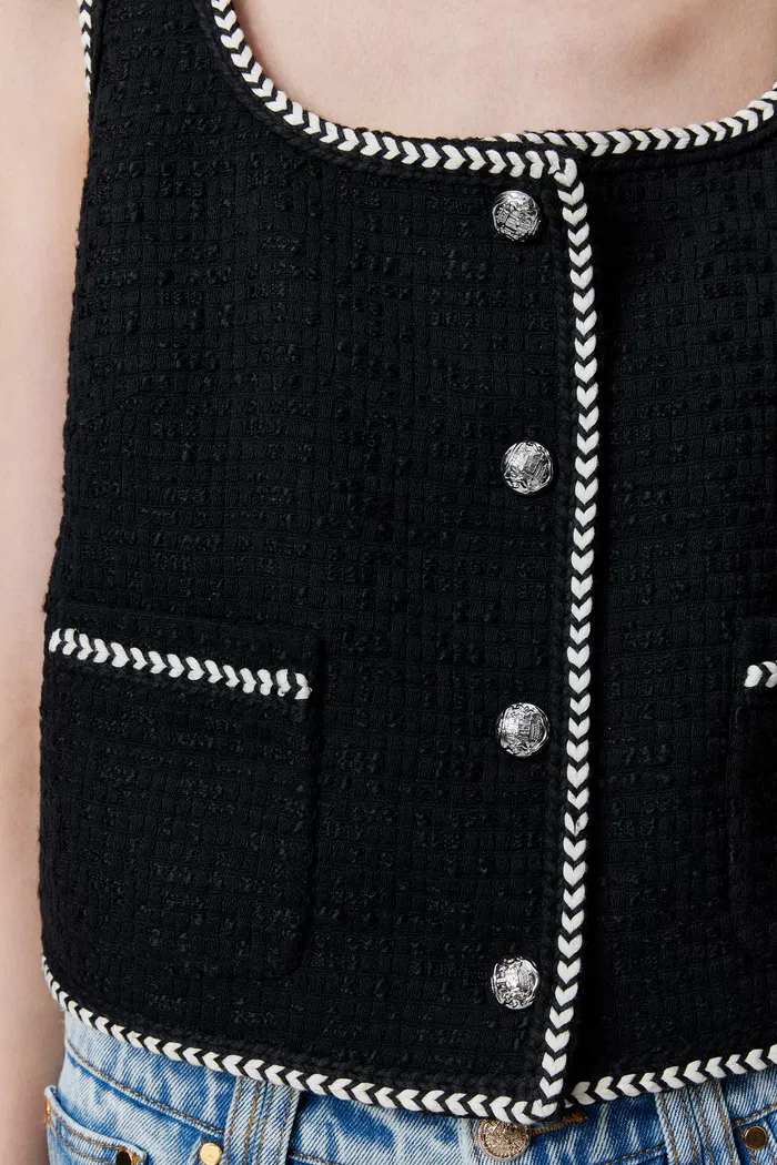 Hailey Contrast Trim Vest in Herringbone Tweed - Image 6