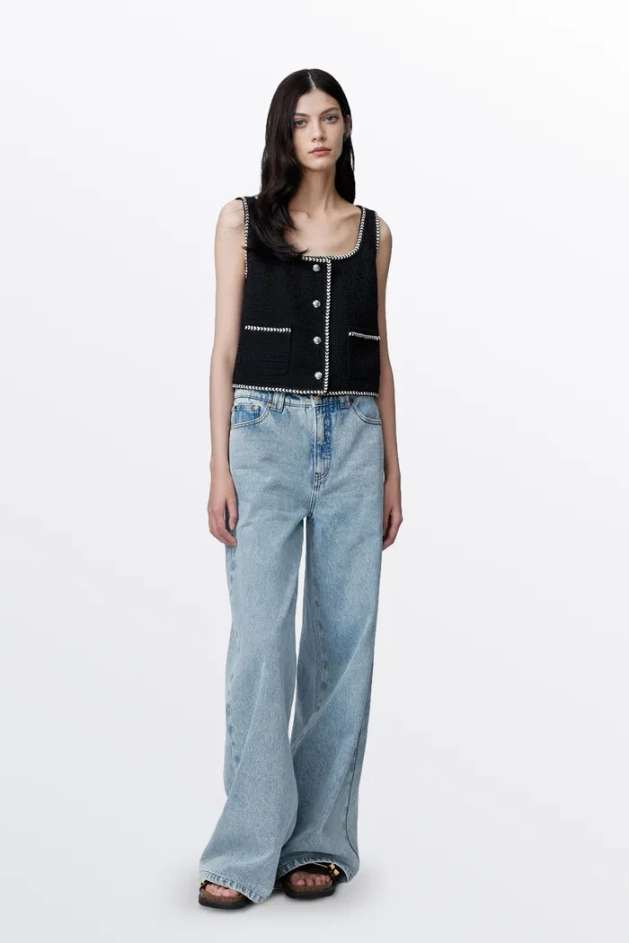 Hailey Contrast Trim Vest in Herringbone Tweed - Image 7