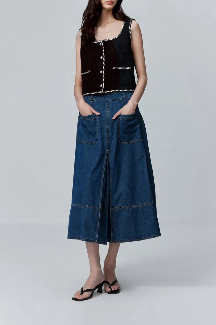 Hailey Contrast Trim Vest in Herringbone Tweed - Image 8