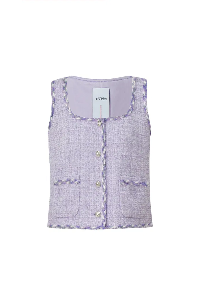 Hailey Contrast Trim Vest in Herringbone Tweed - Image 10