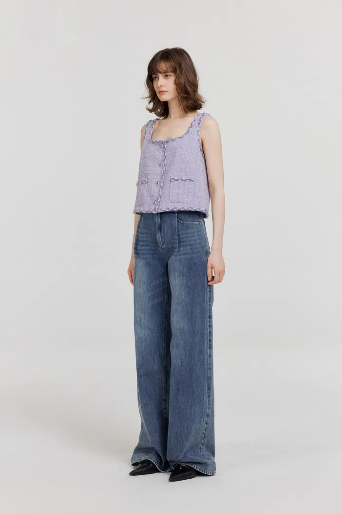 Hailey Contrast Trim Vest in Herringbone Tweed - Image 3