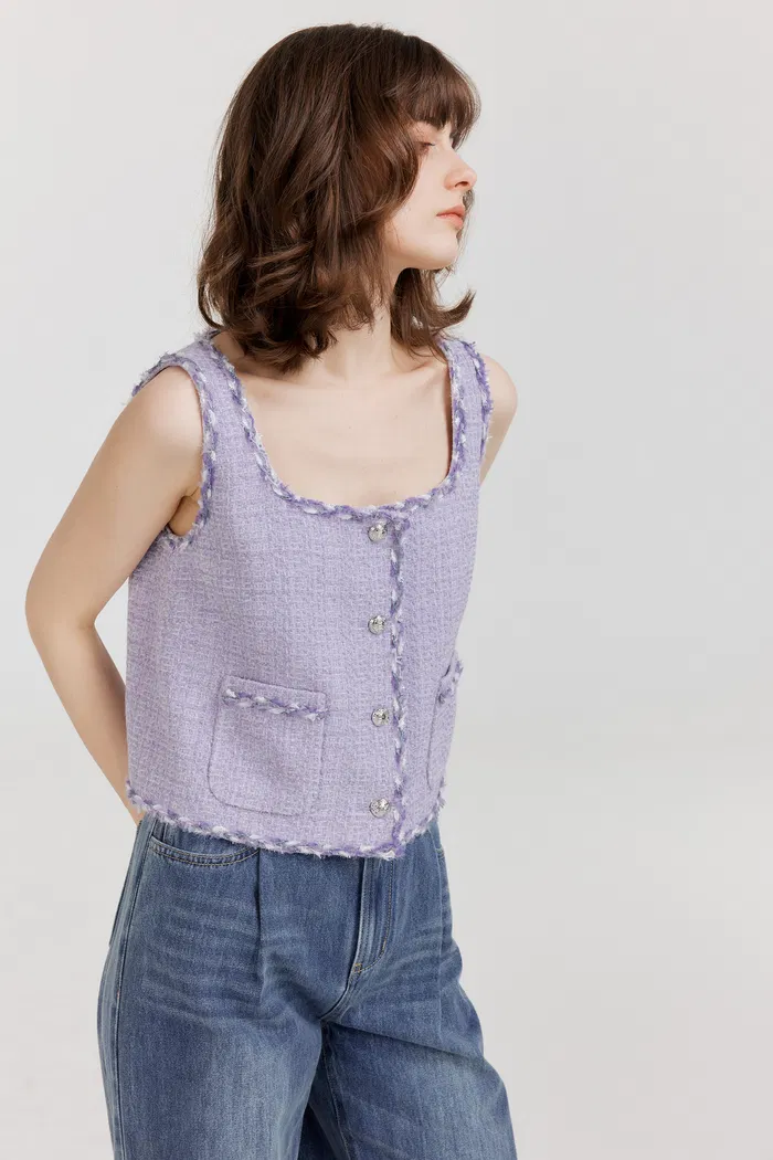 Hailey Contrast Trim Vest in Herringbone Tweed - Image 5