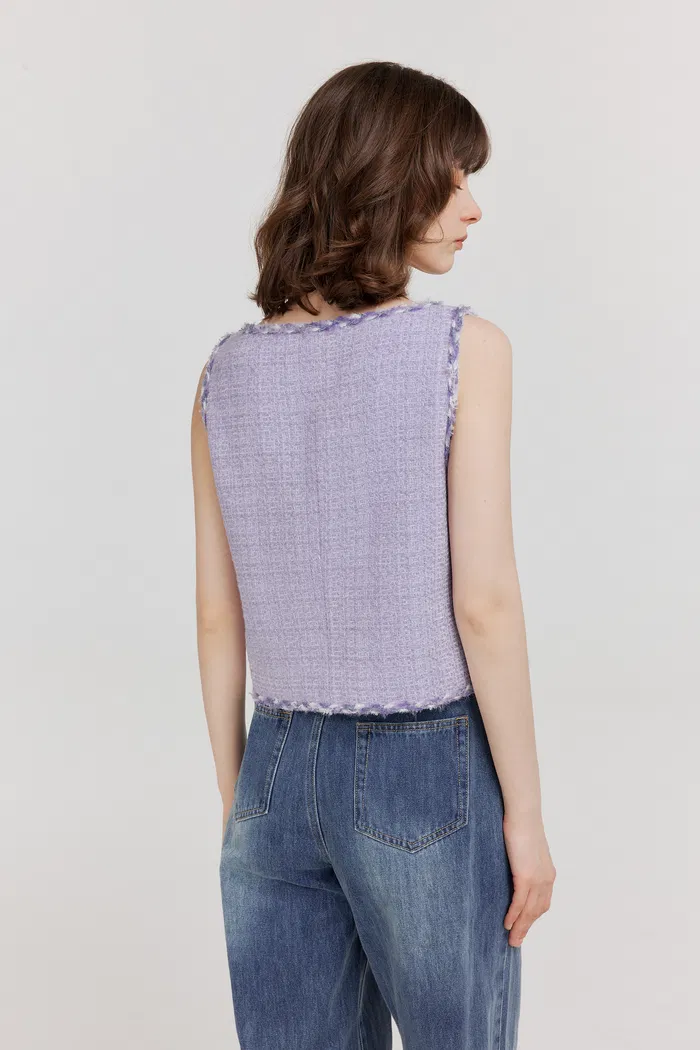 Hailey Contrast Trim Vest in Herringbone Tweed - Image 6