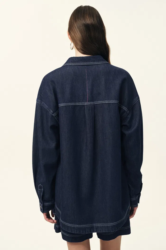 Harlow Contrast Stitch Denim Shirt and Shorts Set in Lightweight Cotton Denim - Image 4