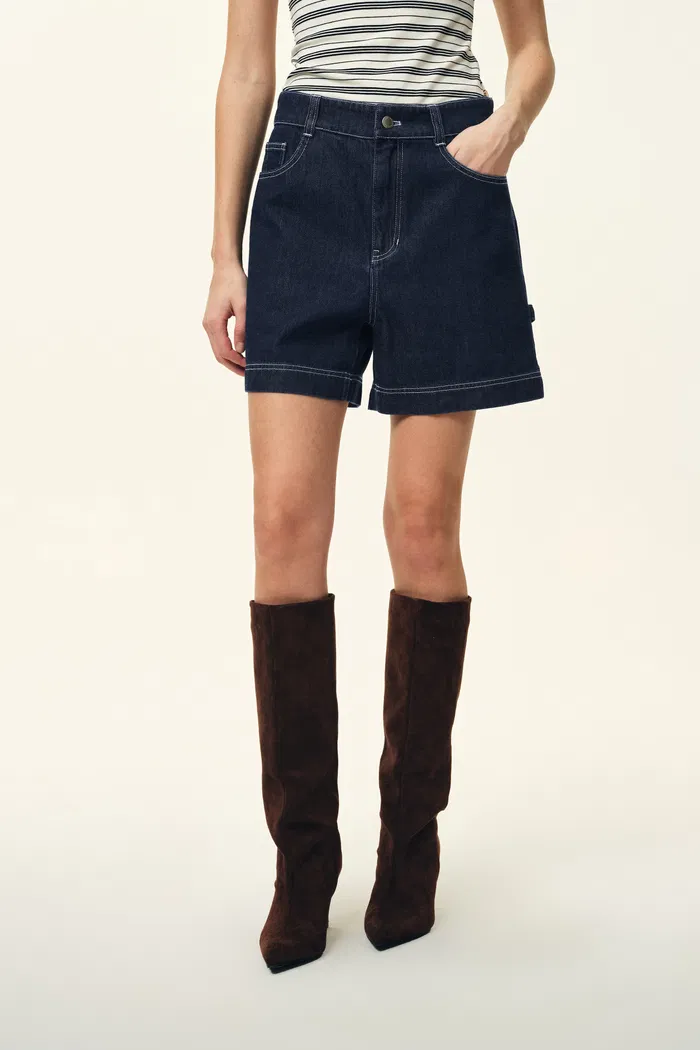 Harlow Contrast Stitch Denim Shirt and Shorts Set in Lightweight Cotton Denim - Image 5