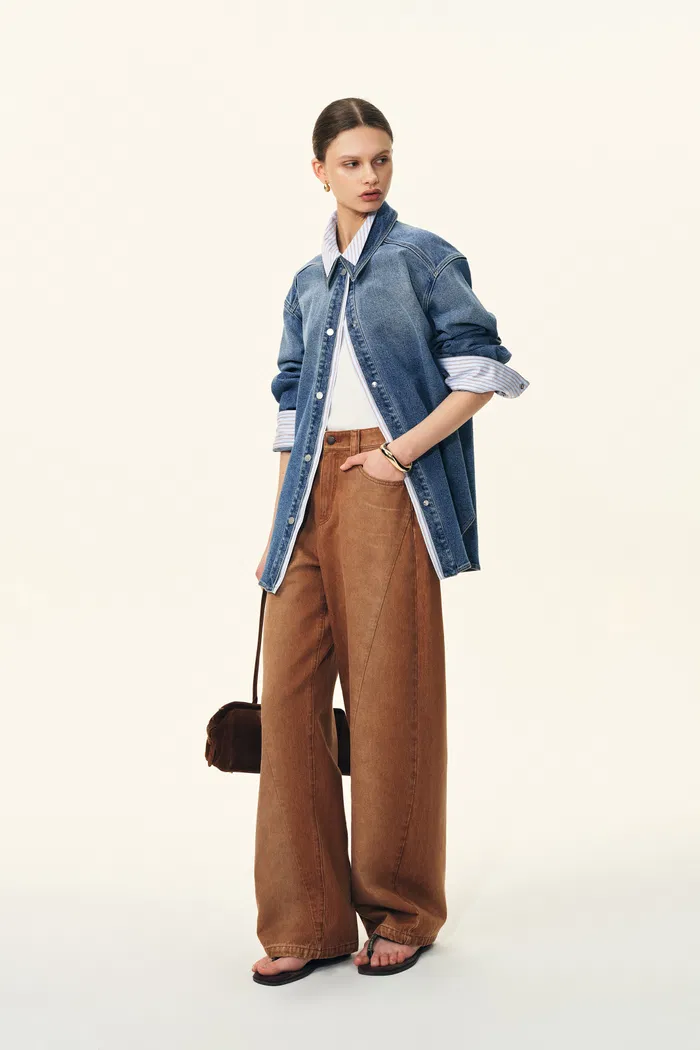Harlow Striped Contrast Patchwork Shirt in Cotton Denim - Image 5