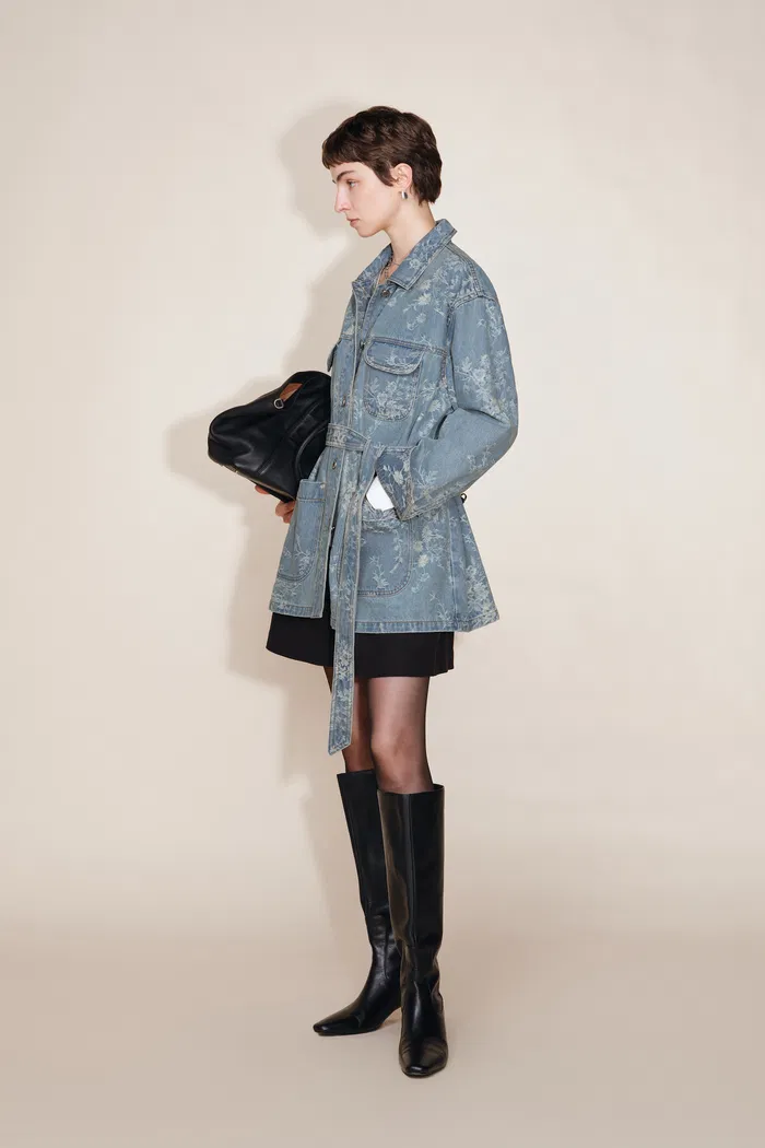 Harper Floral Safari Utility Jacket in Jacquard Denim - Image 4