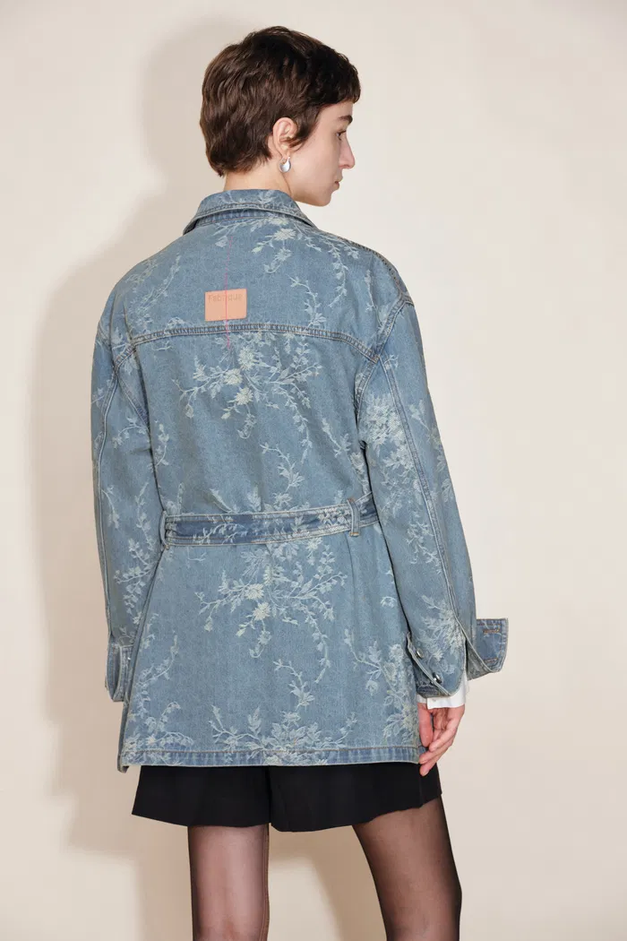 Harper Floral Safari Utility Jacket in Jacquard Denim - Image 5