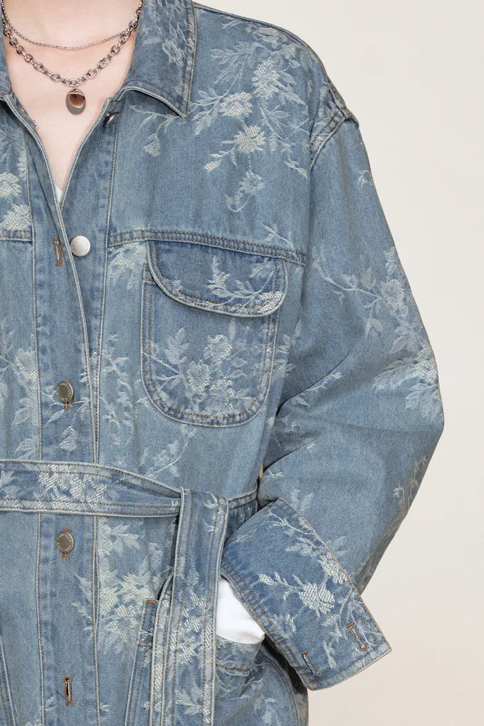 Harper Floral Safari Utility Jacket in Jacquard Denim - Image 7