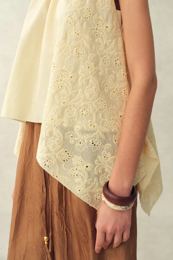 Hazel Lace Panel Halterneck Sleeveless Top and Pants Set in Silk Cotton Blend - Image 4