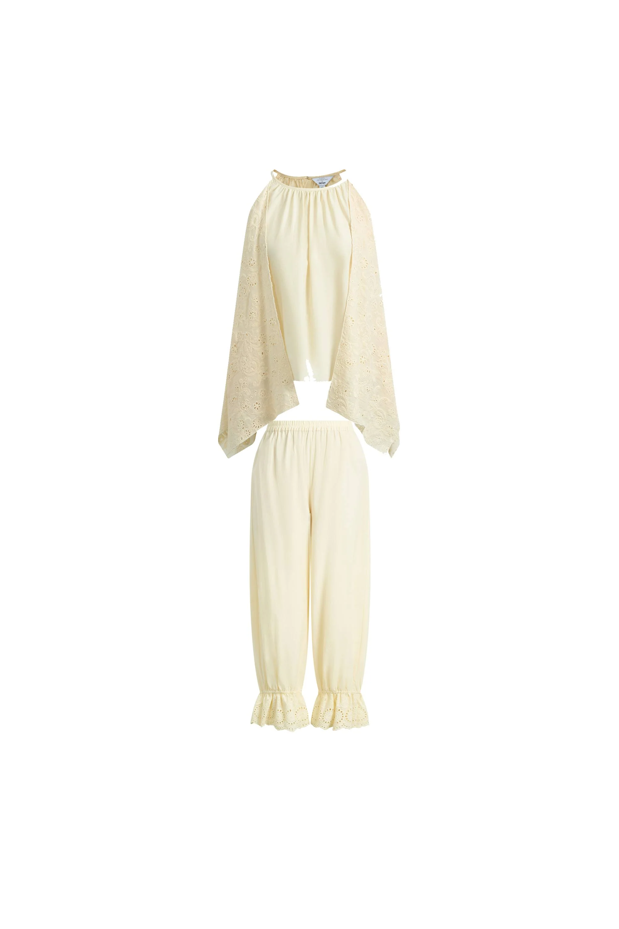Hazel Lace Panel Halterneck Sleeveless Top and Pants Set in Silk Cotton Blend - Image 7