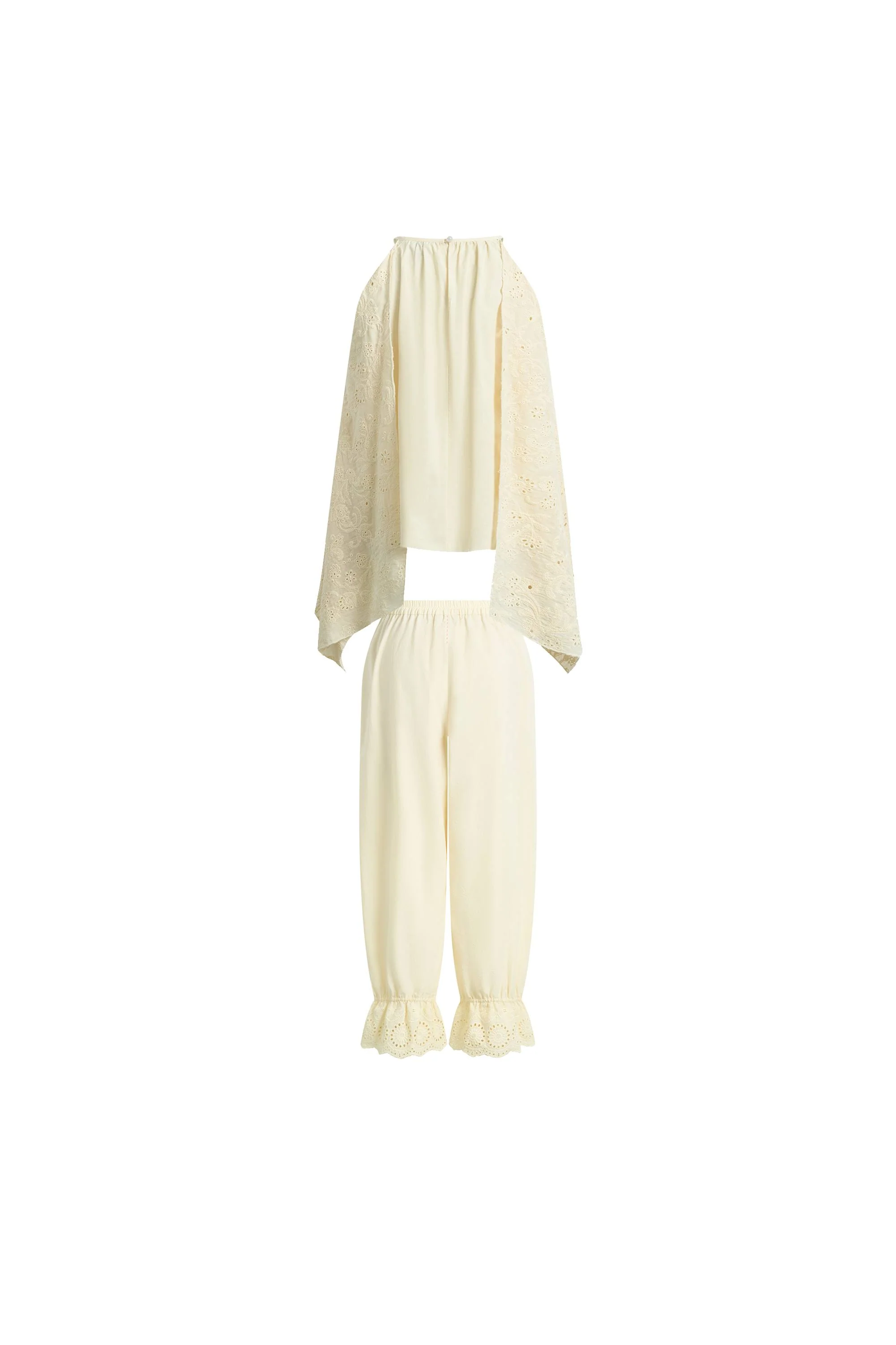 Hazel Lace Panel Halterneck Sleeveless Top and Pants Set in Silk Cotton Blend - Image 8