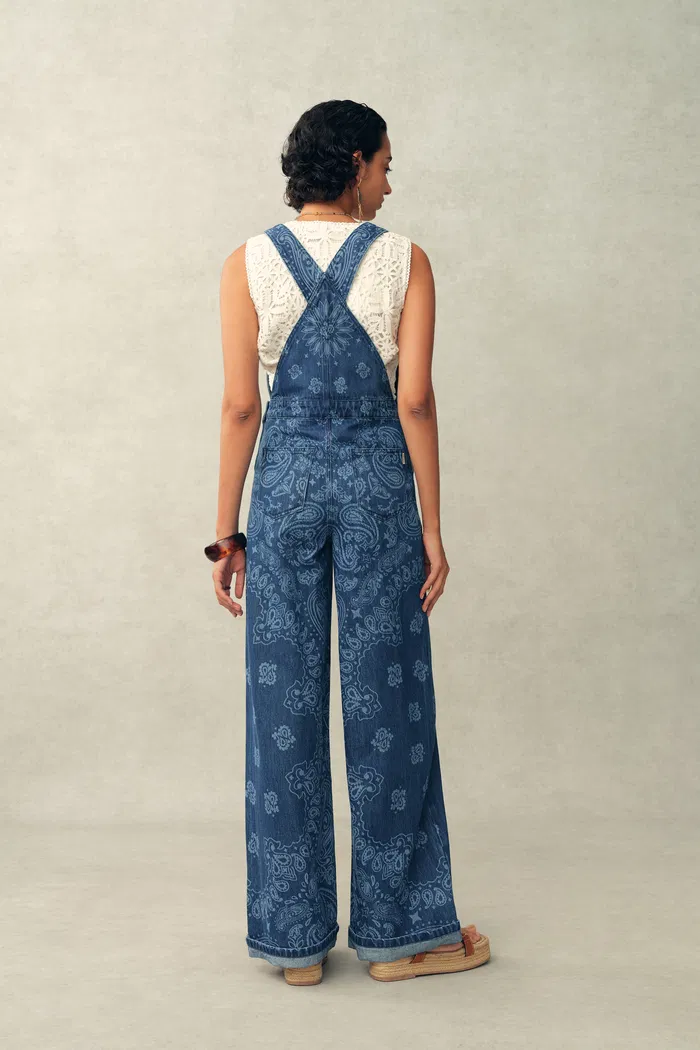 Hazel Laser-Print Paisley Denim Overalls in Cotton Denim - Image 2
