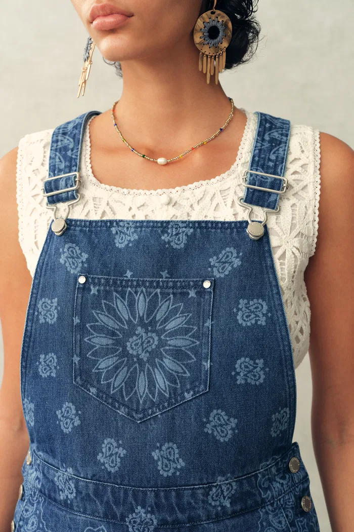 Hazel Laser-Print Paisley Denim Overalls in Cotton Denim - Image 4