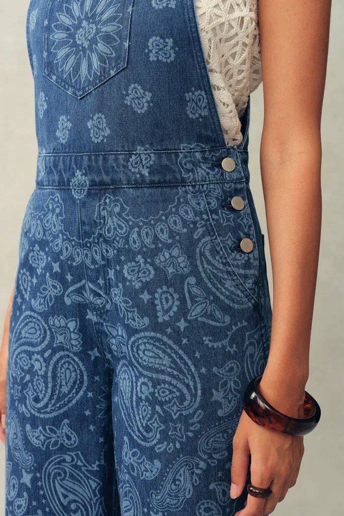 Hazel Laser-Print Paisley Denim Overalls in Cotton Denim - Image 5