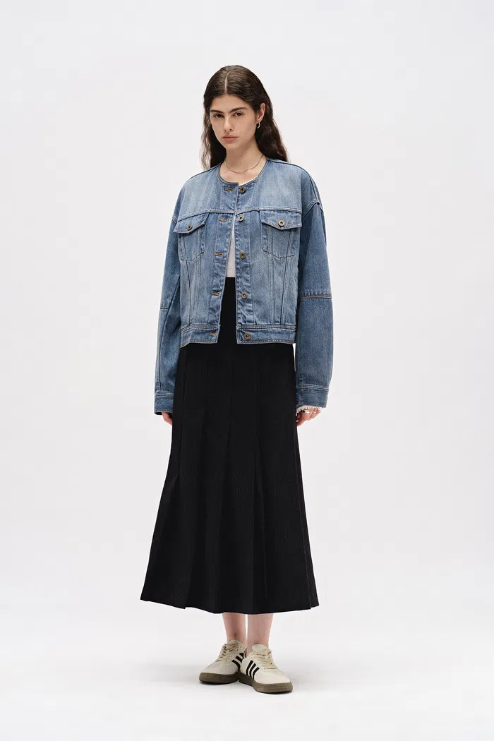 Helmingham Round Neck Jacket in Lyocell Denim - Image 3
