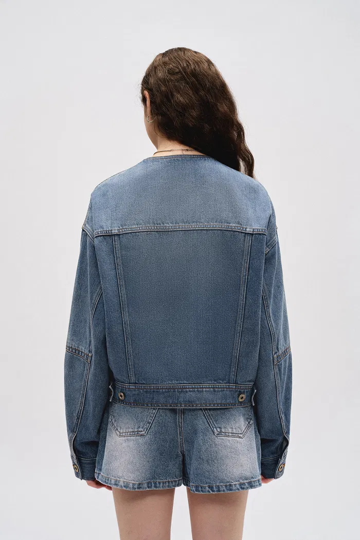 Helmingham Round Neck Jacket in Lyocell Denim - Image 6
