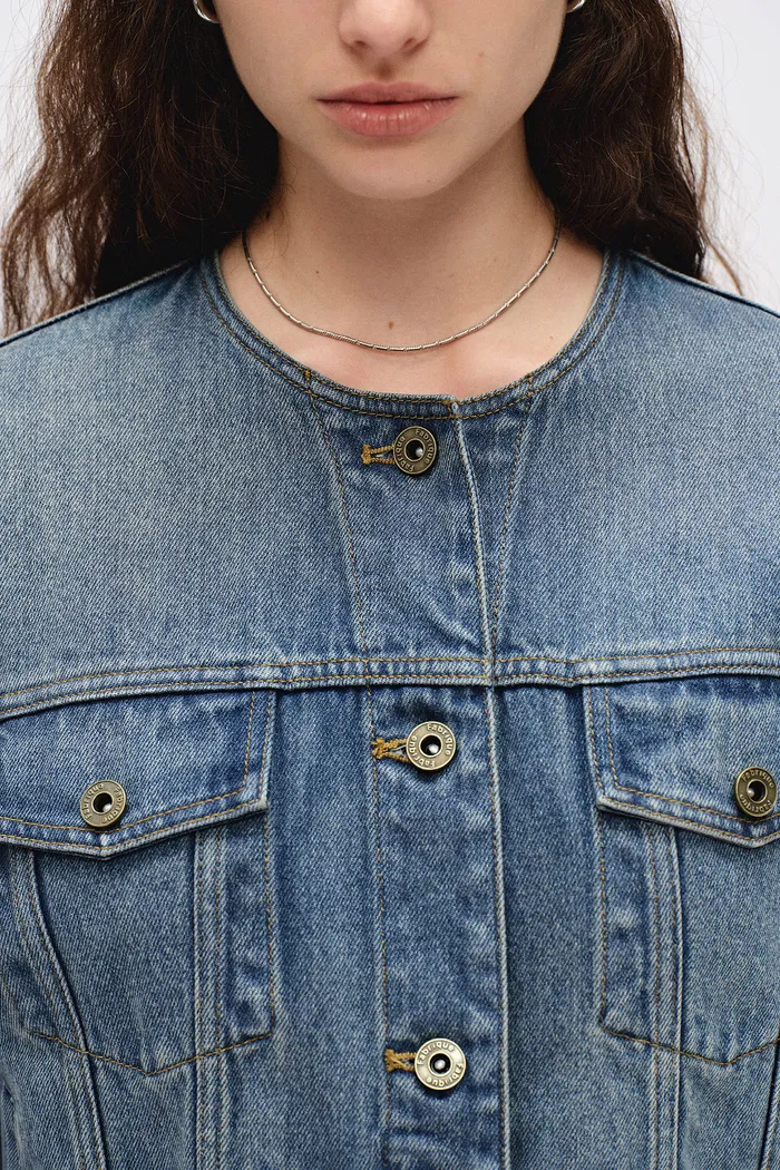 Helmingham Round Neck Jacket in Lyocell Denim - Image 7