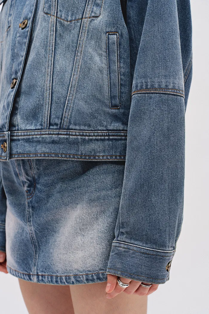 Helmingham Round Neck Jacket in Lyocell Denim - Image 8