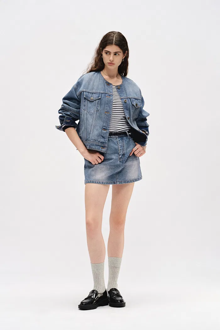 Helmingham Round Neck Jacket in Lyocell Denim - Image 9