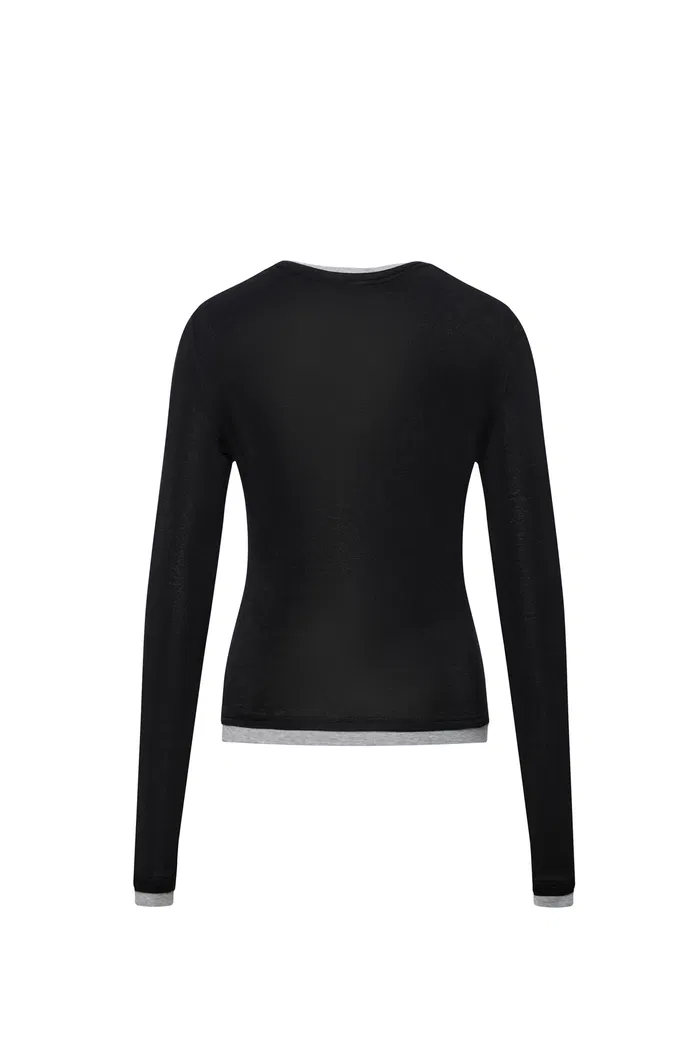 Henley Layered Long Sleeve Top in Tencel-Wool Knit - Image 11
