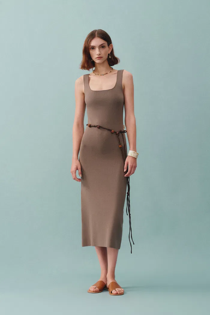 Hera Wide Sleeveless Strap Dress in Stretch Yarn Knit - Image 3