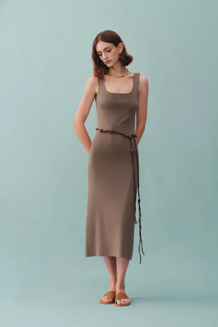 Hera Wide Sleeveless Strap Dress in Stretch Yarn Knit - Image 4