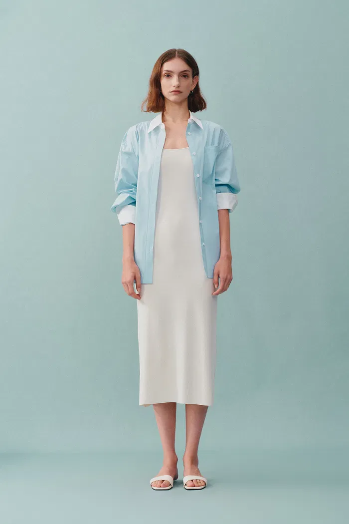 Hera Wide Sleeveless Strap Dress in Stretch Yarn Knit - Image 9