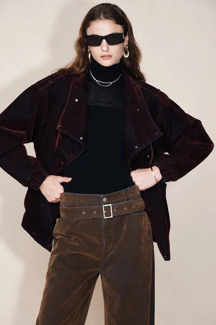 Hilda Reversible Collar Flocked Denim Jacket in Flocked Denim - Image 6