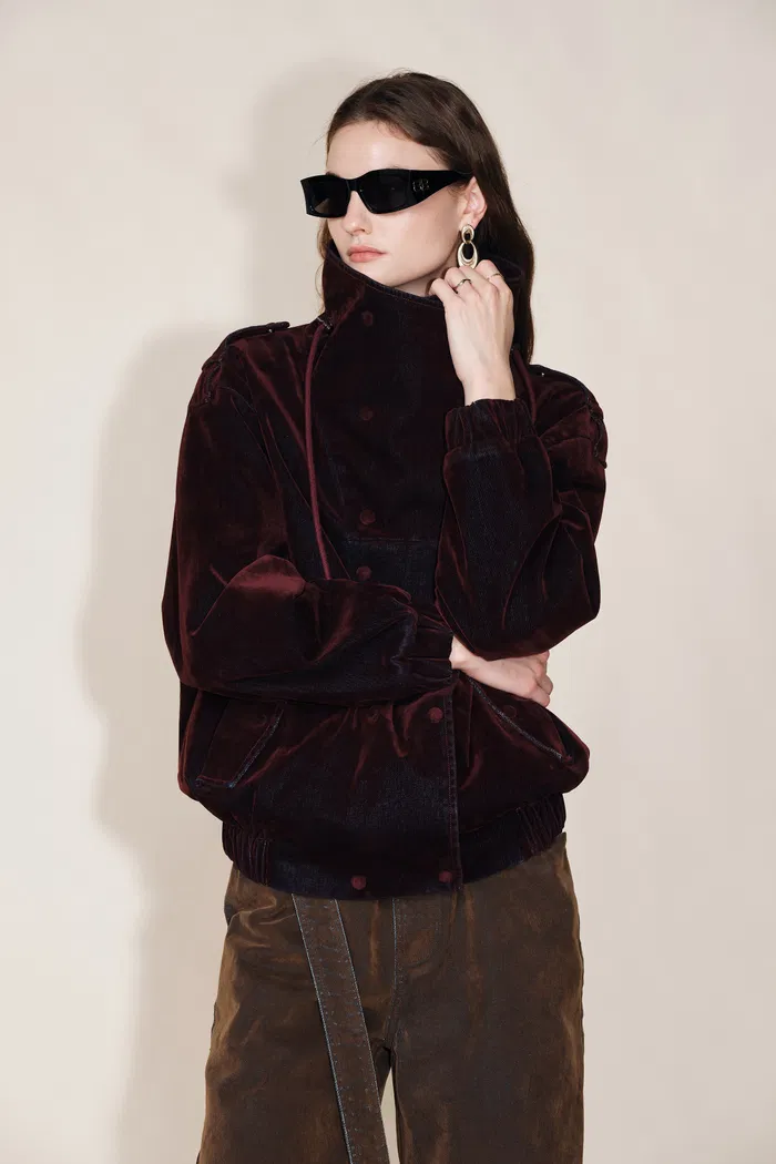 Hilda Reversible Collar Flocked Denim Jacket in Flocked Denim - Image 7