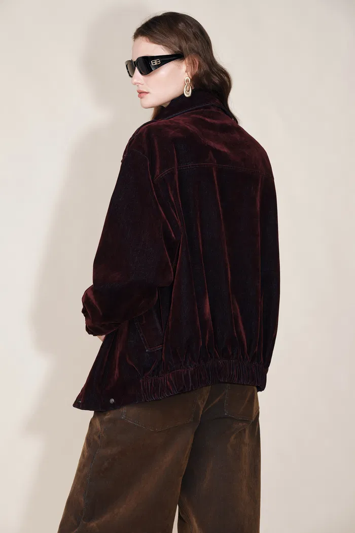 Hilda Reversible Collar Flocked Denim Jacket in Flocked Denim - Image 8