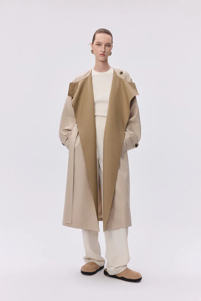 Hilda Single Button Collarless Trench in Wool Fine Twill - Image 2