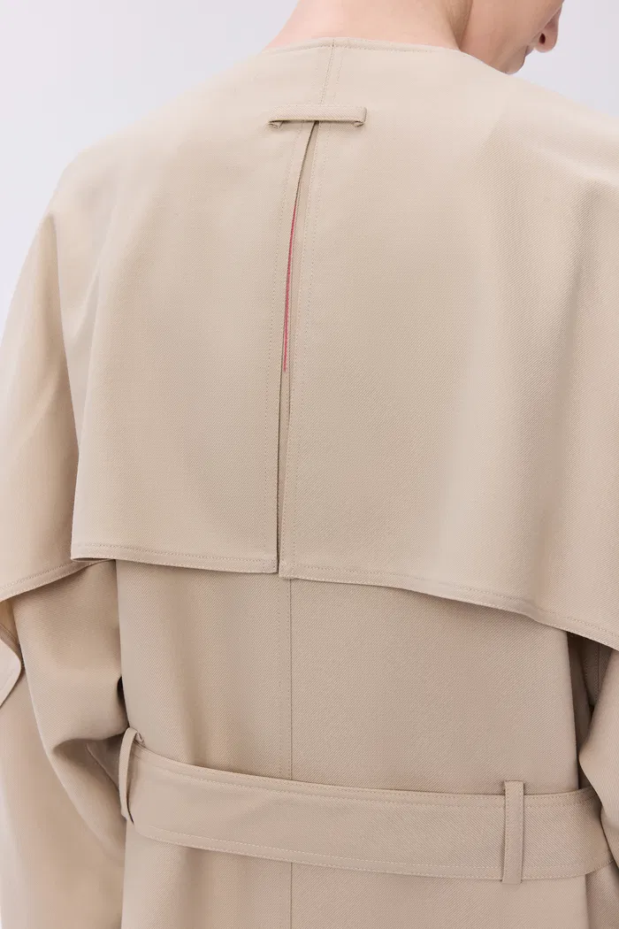 Hilda Single Button Collarless Trench in Wool Fine Twill - Image 7