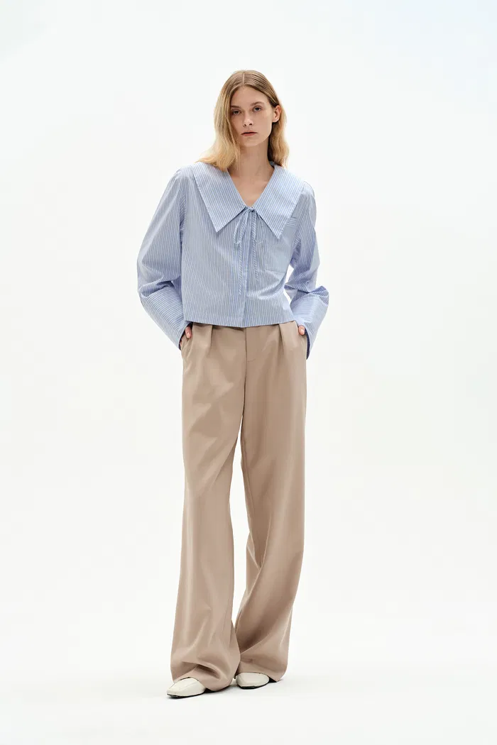 Holkham Oversized Collar Striped shirt in Cotton Blend Poplin - Image 3