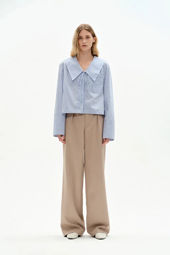 Holkham Oversized Collar Striped shirt in Cotton Blend Poplin - Image 4