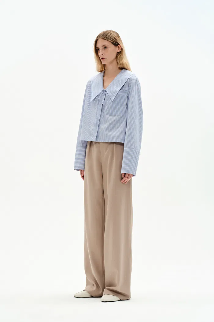 Holkham Oversized Collar Striped shirt in Cotton Blend Poplin - Image 5