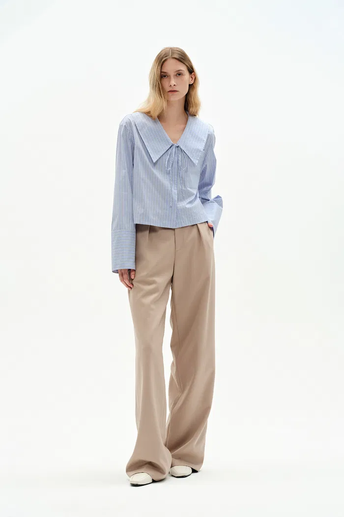 Holkham Oversized Collar Striped shirt in Cotton Blend Poplin - Image 6