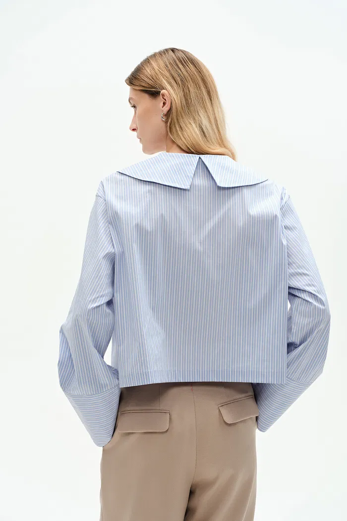Holkham Oversized Collar Striped shirt in Cotton Blend Poplin - Image 7
