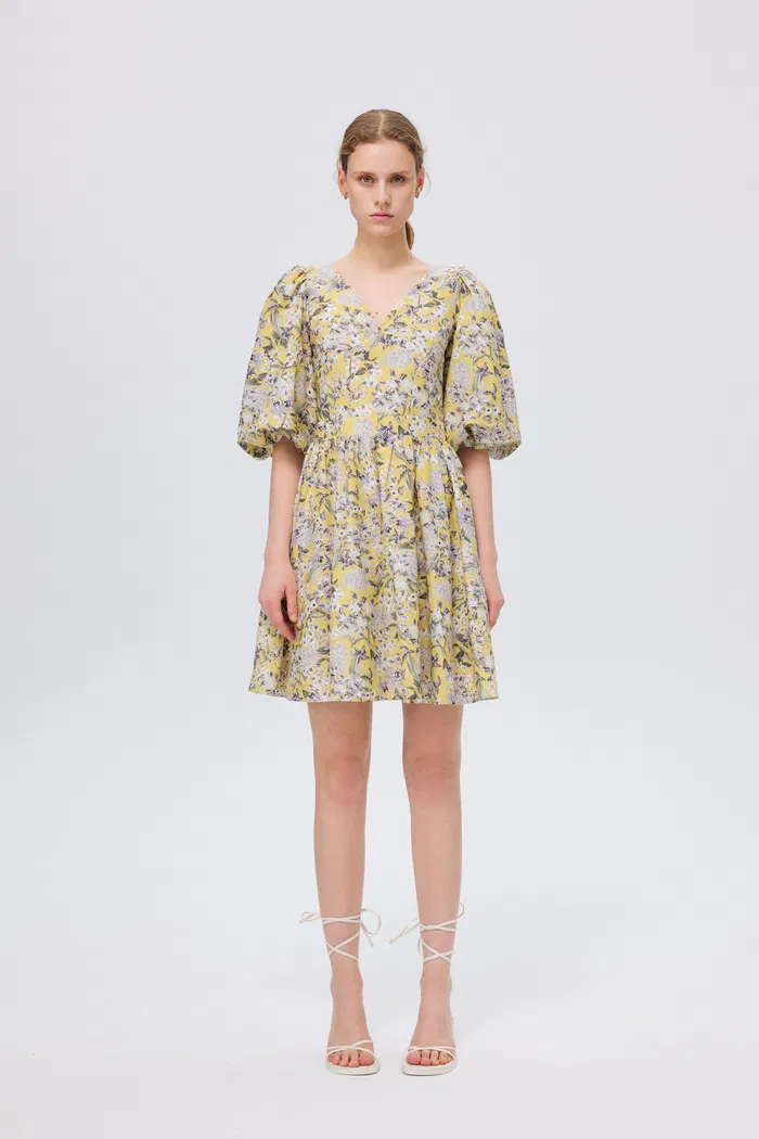 Hyacinth Floral Mini Dress in Mulberry Silk Blend - Image 3