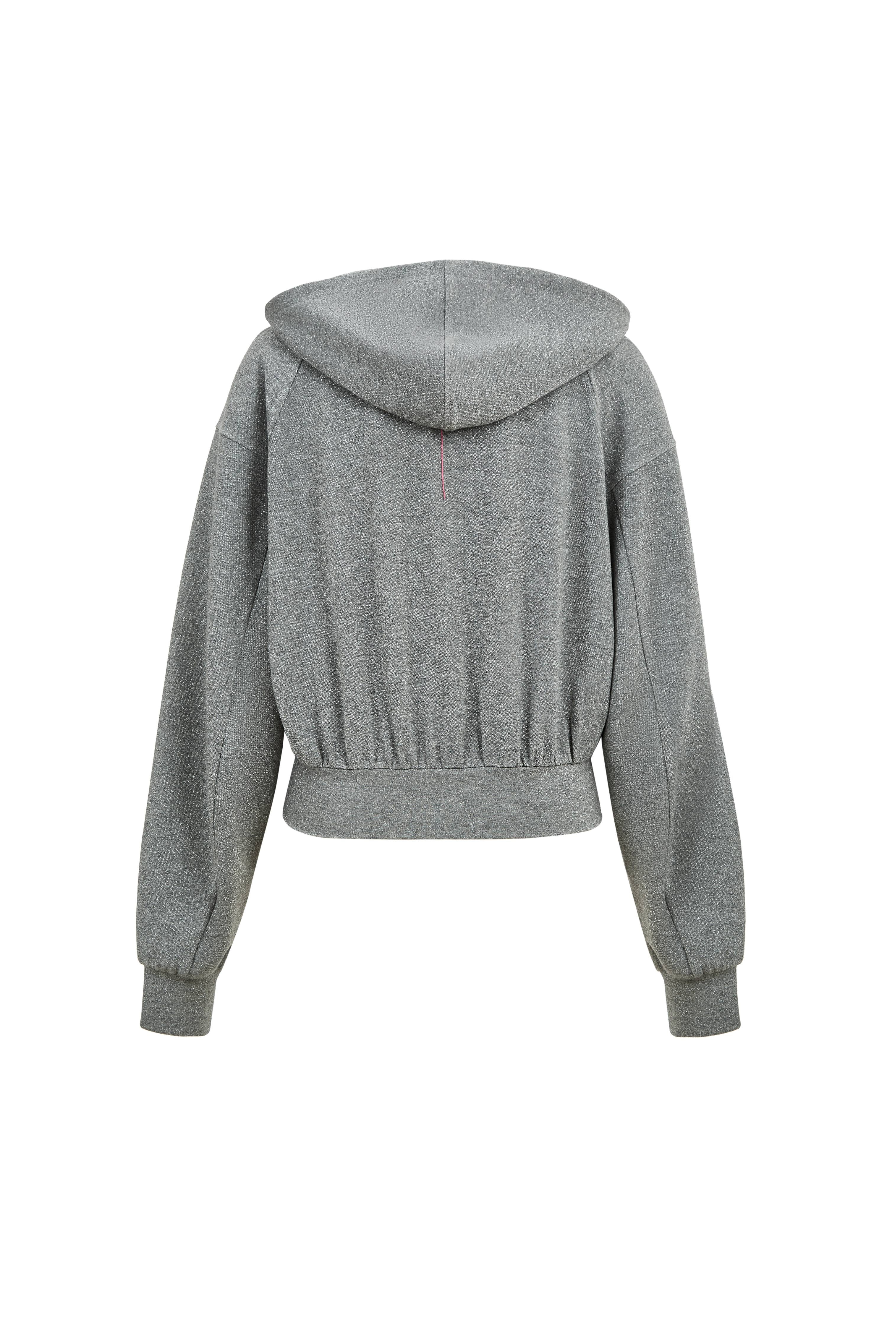 Illusion-S Crop Hoodie in Bright Silk Knitting - Light Grey - Image 11