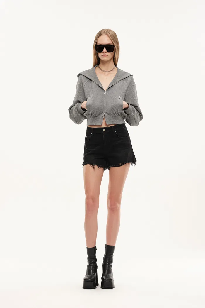 Illusion-S Crop Hoodie in Bright Silk Knitting - Light Grey - Image 4